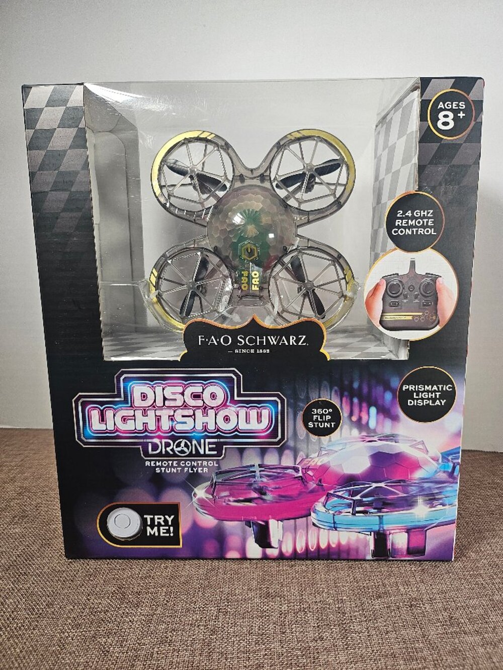 FAO Schwarz Disco Light Show Drone Remote Control Stunt Flyer 8 Plus Years
